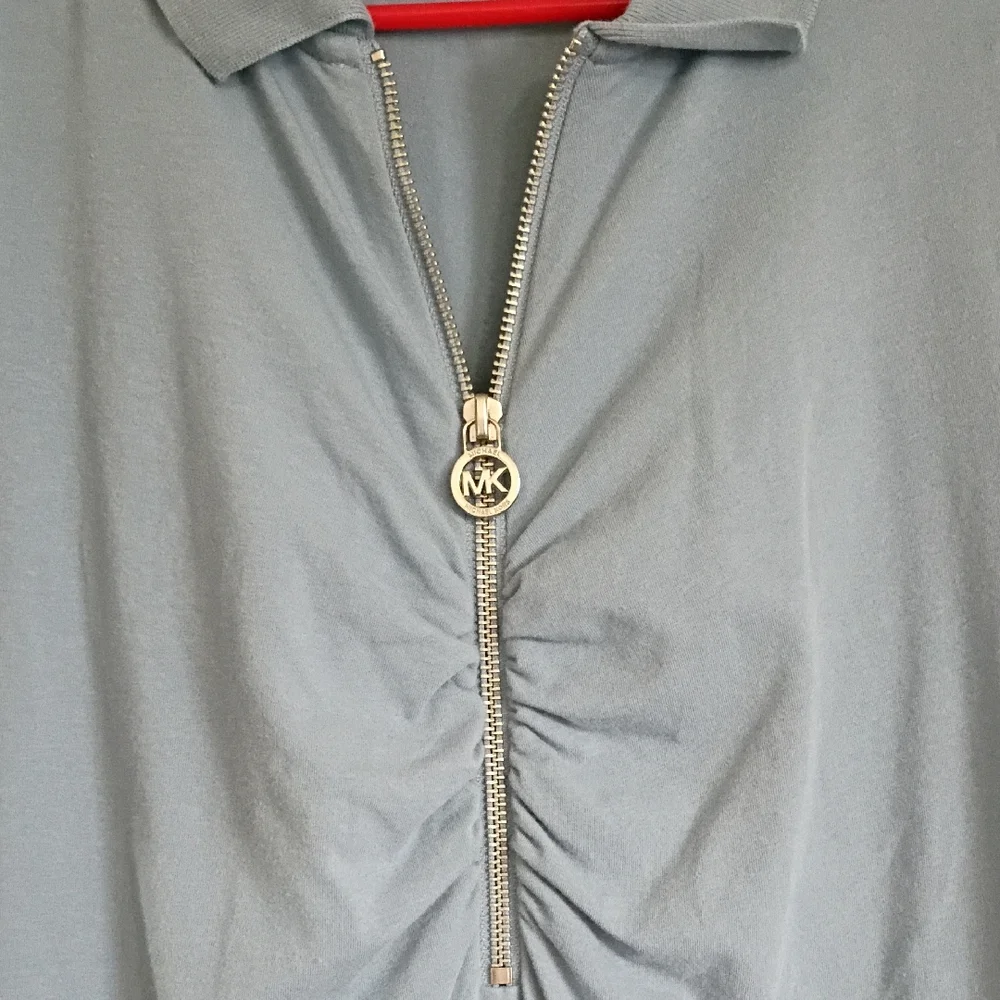 Michael Kors Light Blue Short Sleeve Polo Zip Top - Picture 2 of 6